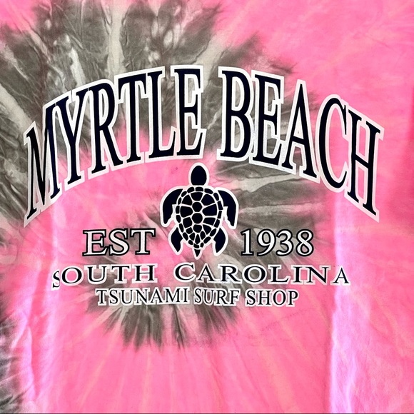 Myrtle Beach Pink Gray Tie Dye Tsunami Surf Shop Souvenir Cotton T Shirt Size M - Picture 2 of 7